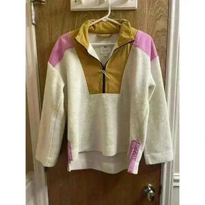 Free Assembly Women's Half Zip Mixy Popover Colorblock Fleece Sweatshirt M Cream